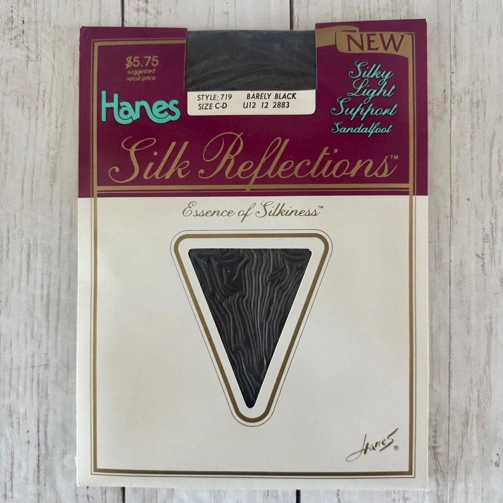 2PK Vintage Hanes Silk Reflections Pantyhose Barely Black Size C-D Style 719 USA